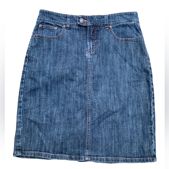 TOMMY HILFIGER Denim Knee Length Dark Wash Straight Skirt Regular Size Large - Picture 1 of 10